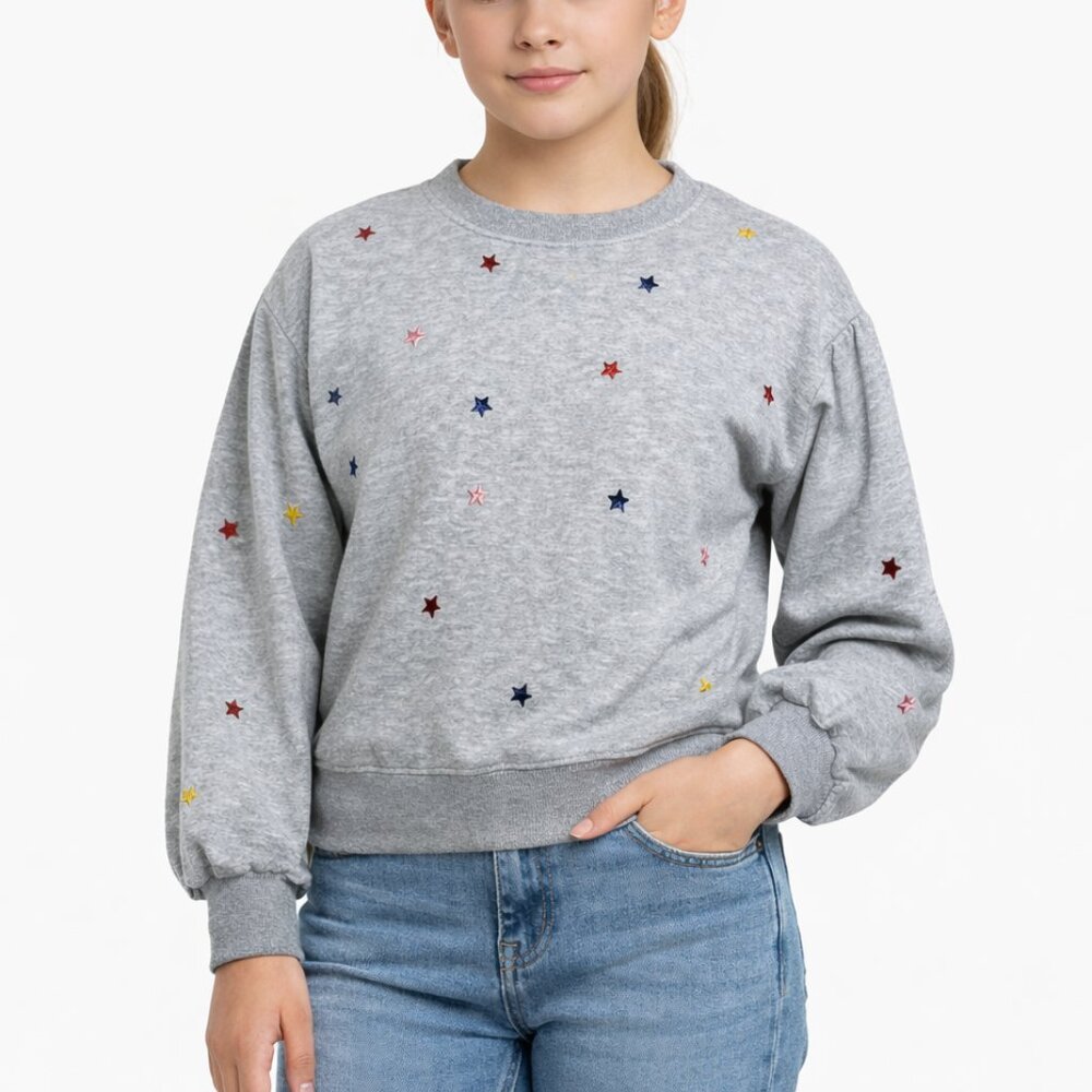 AG Adriano Goldschmied Girls Gray Star Embroidered Sweatshirt Big‎ Kids M